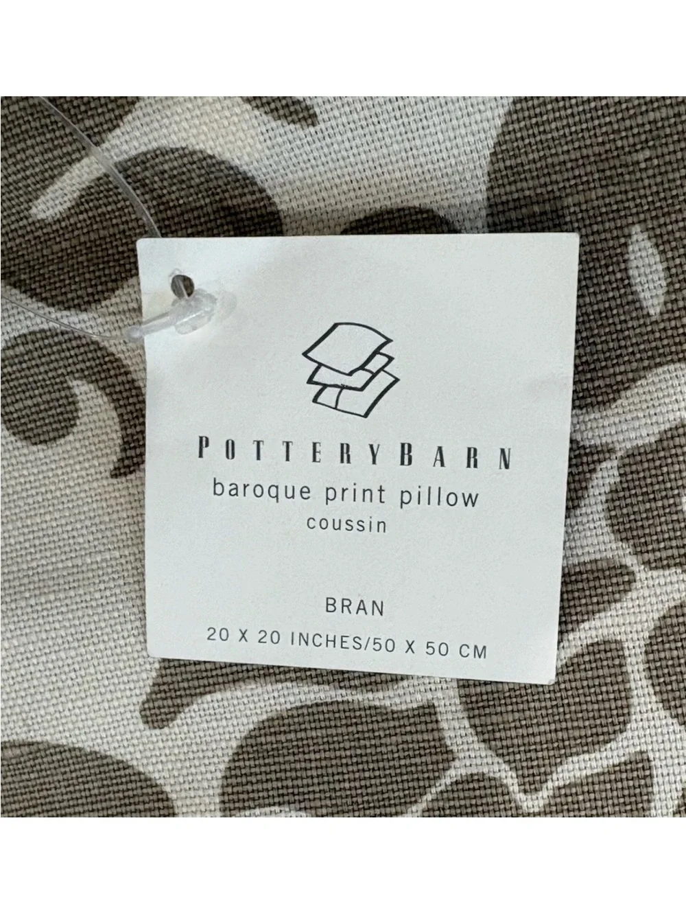 Pottery Barn Pillow Cover 20x20 Damask Scroll Brown Cream Linen Cotton NWT